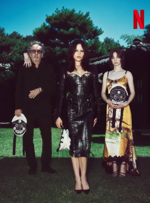 Jenna Ortega, Emma Myers and Tim Burton – Photoshoot for Netflix August 2025